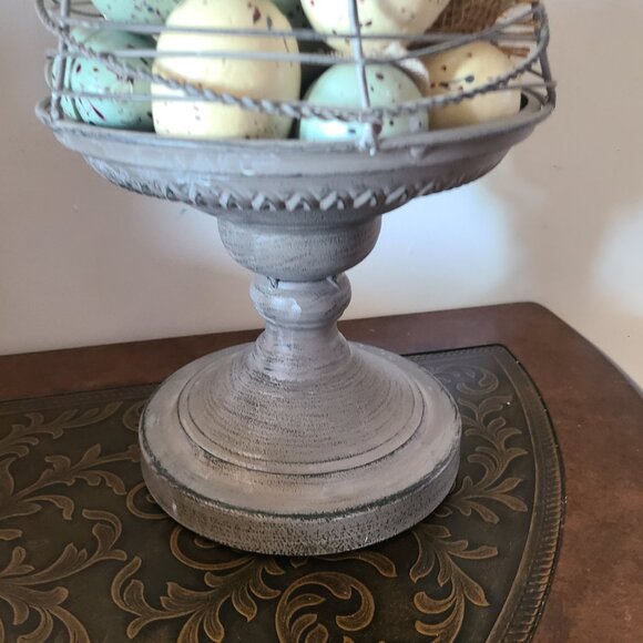 Gray Metal Birdcage Style Free Standing Decor & Eggs Farmhouse Dome Opening Top - Picture 3 of 5